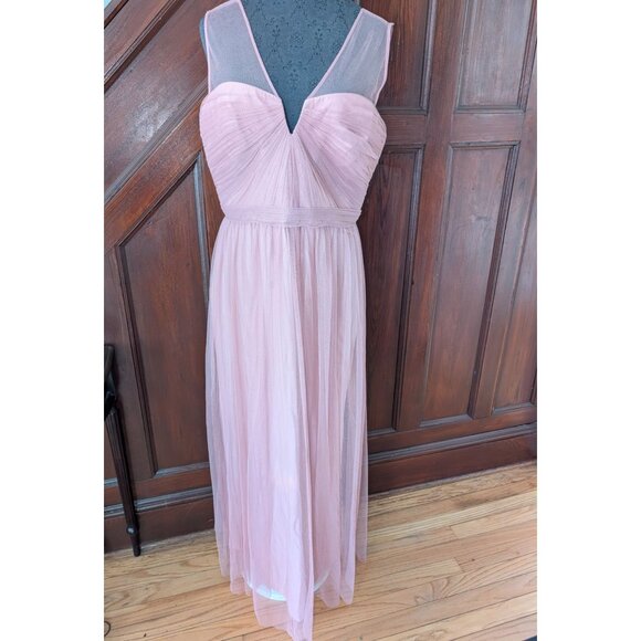 Amsale Pink Mesh Tulle Sleeveless Gown With Plunging Neckline & Sheer Back Size - Picture 1 of 6